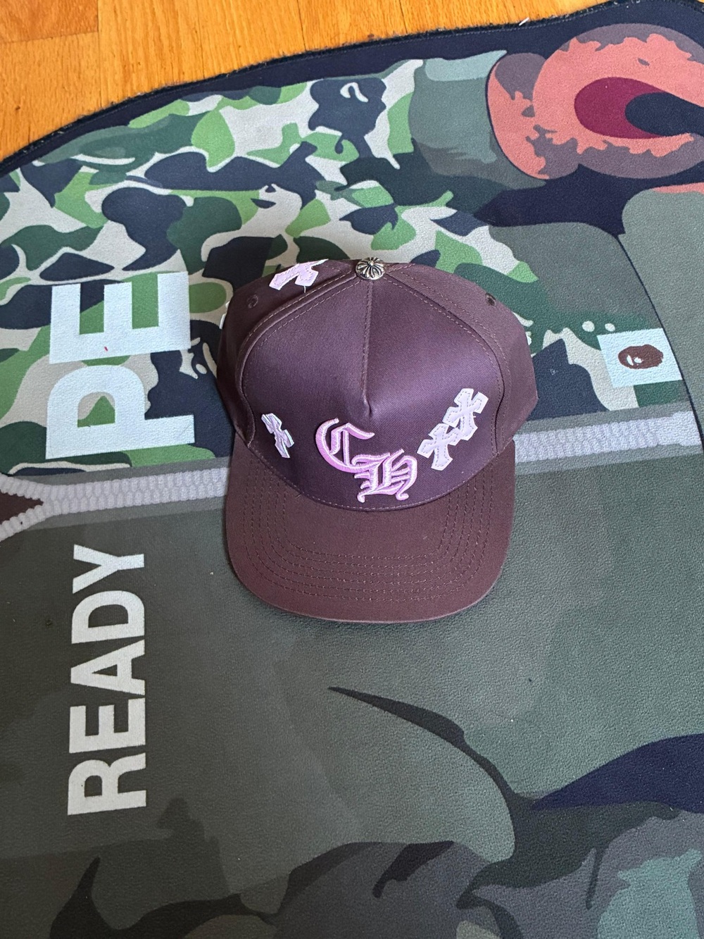 Chrome Hearts Brown Baseball Cap with Pink Embroidery